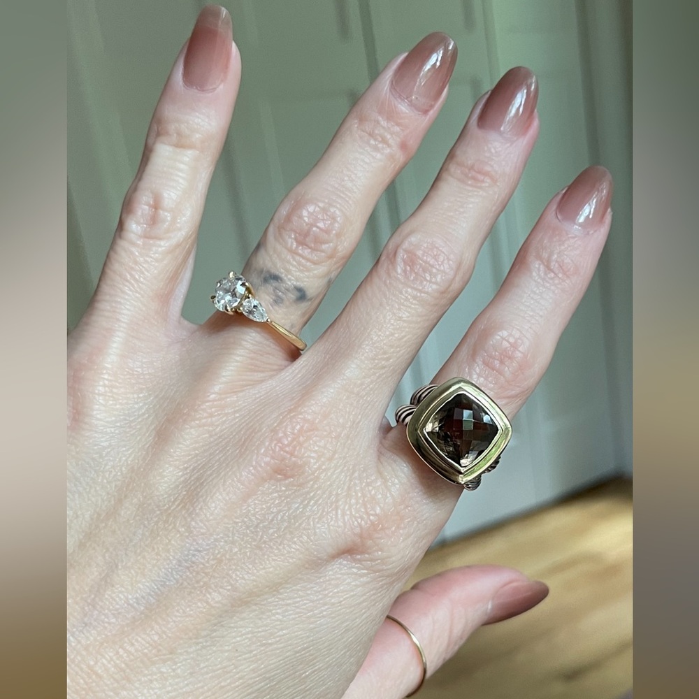 David Yurman Two-Tone Sterling Silver 18k Yellow Gold Smoky Topaz Albion Ring
